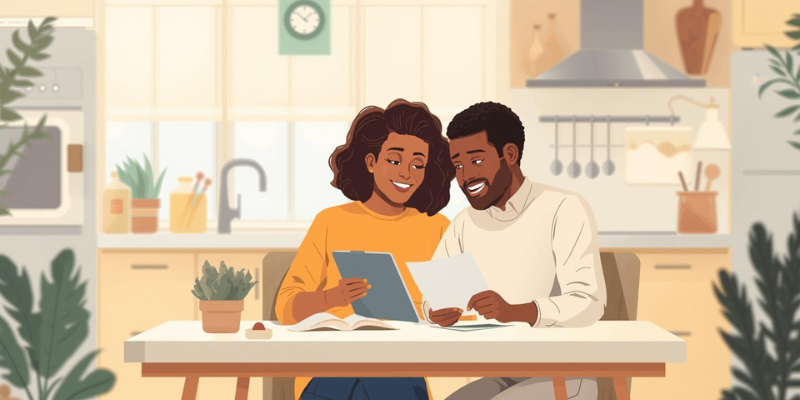 Casal lendo e compartilhando ideias.