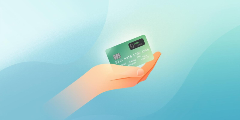 Mão segurando cartão de crédito verde