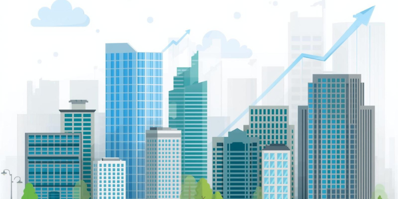 Cidade moderna com gráficos de crescimento